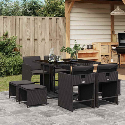 vidaXL 9 Piece Garden Dining Set with Cushions Black Poly Rattan 1