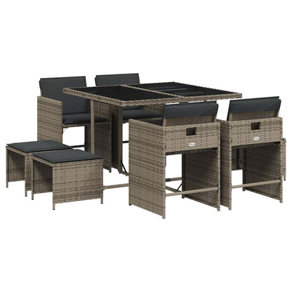 vidaXL 9 Piece Garden Dining Set with Cushions Grey Poly Rattan 2