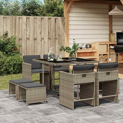 vidaXL 9 Piece Garden Dining Set with Cushions Grey Poly Rattan 1