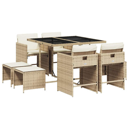 vidaXL 9 Piece Garden Dining Set with Cushions Beige Poly Rattan 2