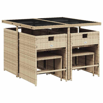 vidaXL 9 Piece Garden Dining Set with Cushions Beige Poly Rattan 3