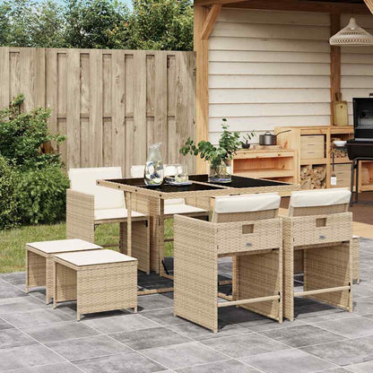 vidaXL 9 Piece Garden Dining Set with Cushions Beige Poly Rattan 1