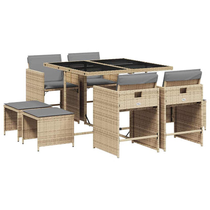 vidaXL 9 Piece Garden Dining Set with Cushions Mix Beige Poly Rattan 2