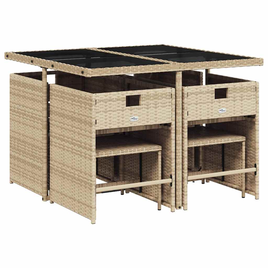 vidaXL 9 Piece Garden Dining Set with Cushions Mix Beige Poly Rattan 3