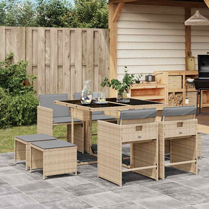 vidaXL 9 Piece Garden Dining Set with Cushions Mix Beige Poly Rattan 1