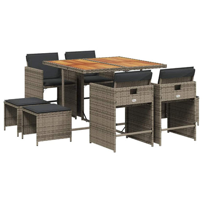 vidaXL 9 Piece Garden Dining Set with Cushions Grey Poly Rattan 2