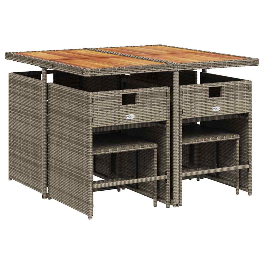 vidaXL 9 Piece Garden Dining Set with Cushions Grey Poly Rattan 6