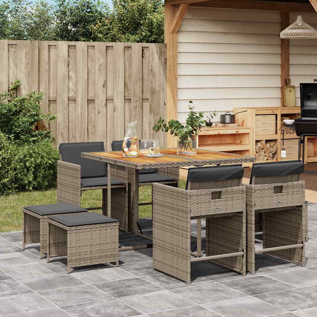 vidaXL 9 Piece Garden Dining Set with Cushions Grey Poly Rattan 1