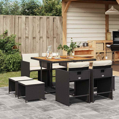 vidaXL 9 Piece Garden Dining Set with Cushions Poly Rattan Wood