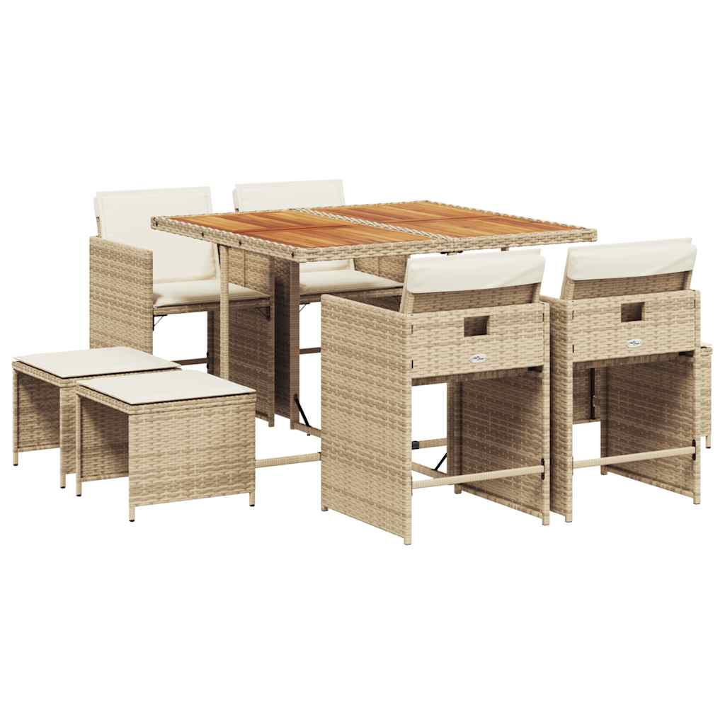 vidaXL 9 Piece Garden Dining Set with Cushions Beige Poly Rattan 2