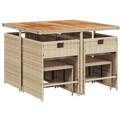 vidaXL 9 Piece Garden Dining Set with Cushions Beige Poly Rattan 6