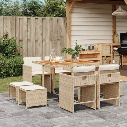 vidaXL 9 Piece Garden Dining Set with Cushions Beige Poly Rattan 1