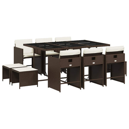 vidaXL 11 Piece Garden Dining Set with Cushions Brown Poly Rattan 2