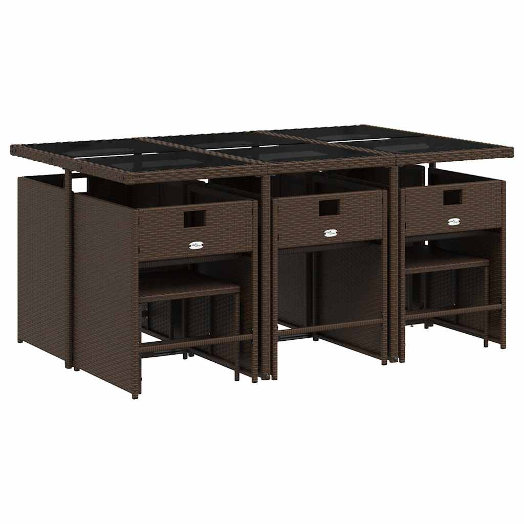 vidaXL 11 Piece Garden Dining Set with Cushions Brown Poly Rattan 6