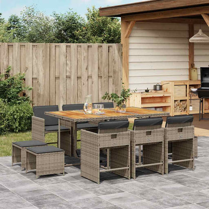 vidaXL 9 Piece Garden Dining Set with Cushions Poly Rattan Wood