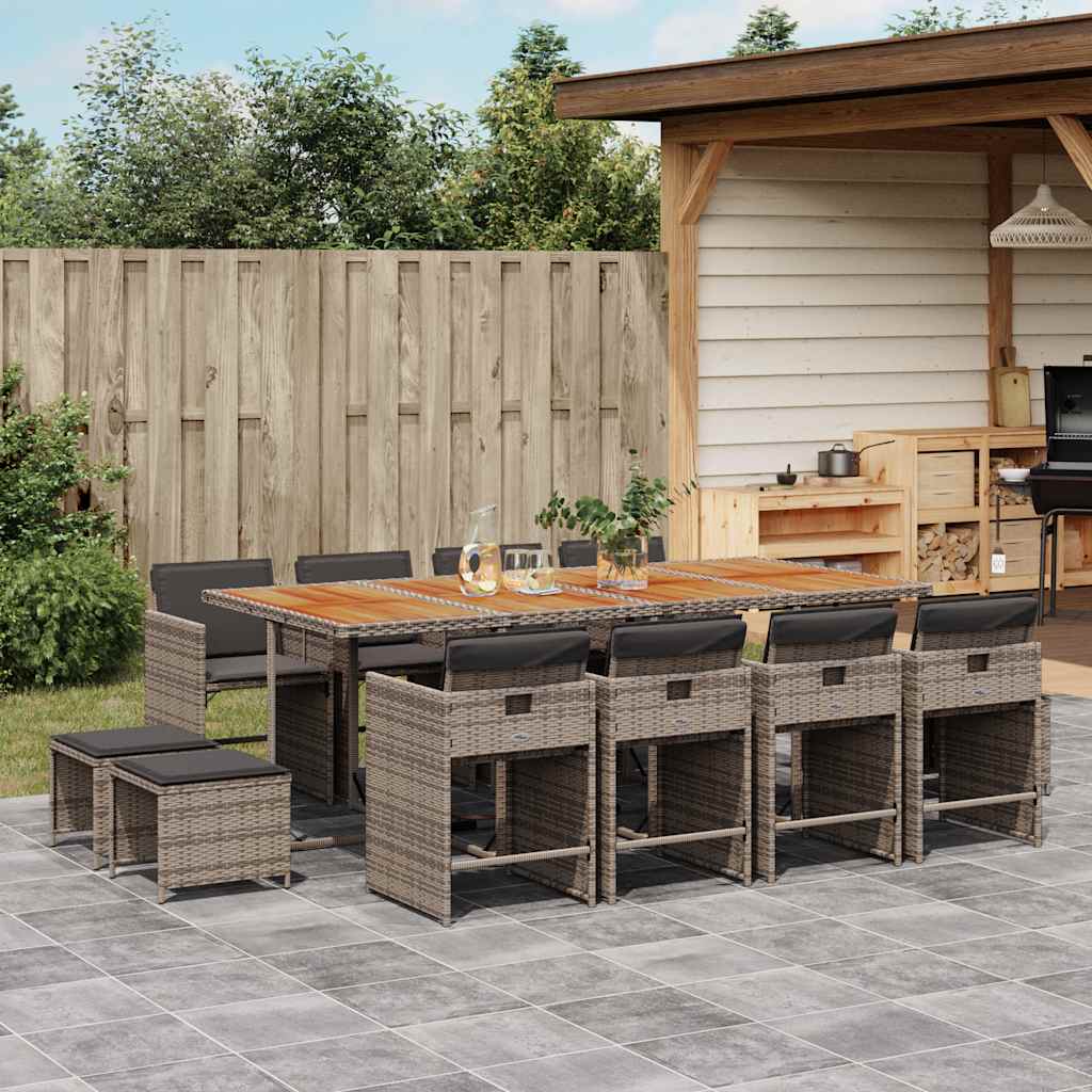 vidaXL 9 Piece Garden Dining Set with Cushions Poly Rattan Wood