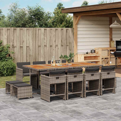 vidaXL 9 Piece Garden Dining Set with Cushions Poly Rattan Wood