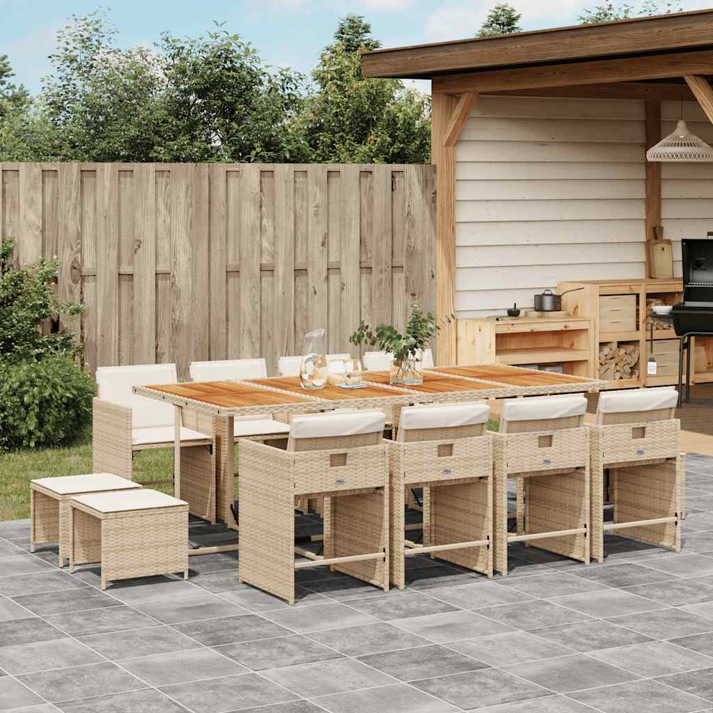 vidaXL 9 Piece Garden Dining Set with Cushions Poly Rattan Wood