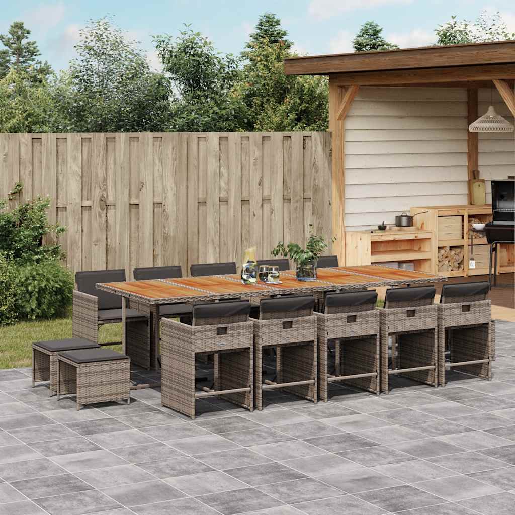 vidaXL 9 Piece Garden Dining Set with Cushions Poly Rattan Wood