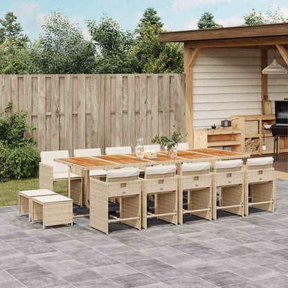 vidaXL 9 Piece Garden Dining Set with Cushions Poly Rattan Wood