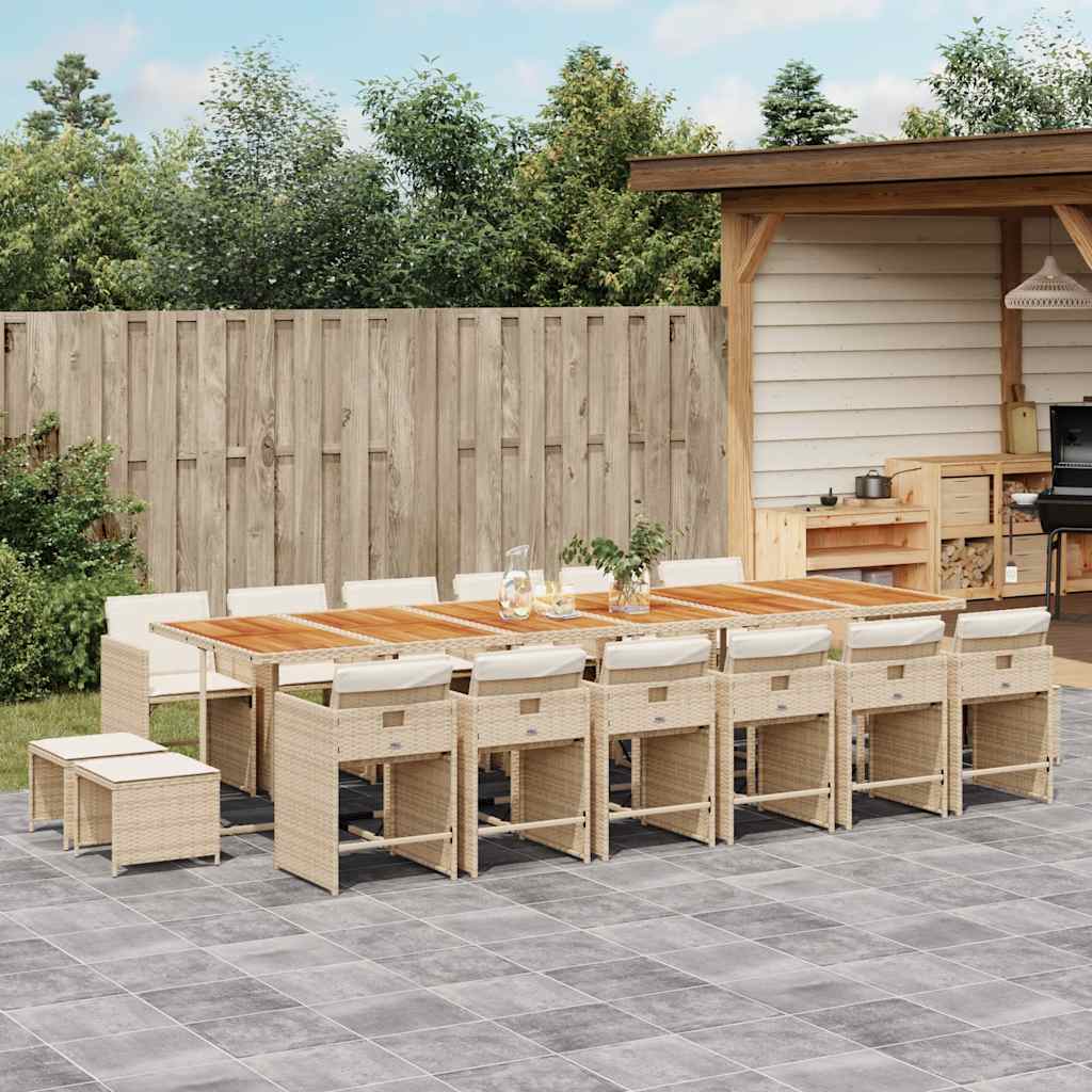 vidaXL 9 Piece Garden Dining Set with Cushions Poly Rattan Wood