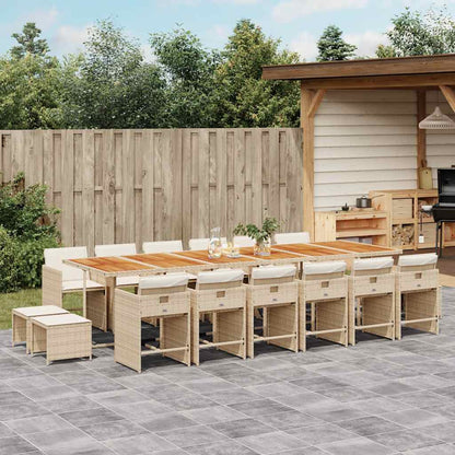 vidaXL 9 Piece Garden Dining Set with Cushions Poly Rattan Wood