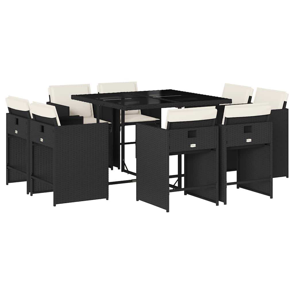 vidaXL 9 Piece Garden Dining Set with Cushions Black Poly Rattan 2