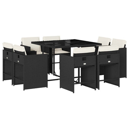 vidaXL 9 Piece Garden Dining Set with Cushions Black Poly Rattan 2