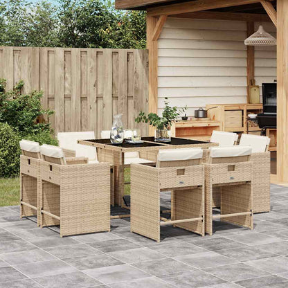 vidaXL 9 Piece Garden Dining Set with Cushions Poly Rattan Glass 8