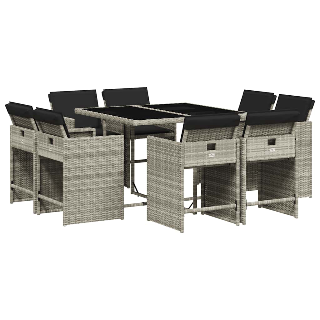 vidaXL 9 Piece Garden Dining Set with Cushions Light Grey Poly Rattan 2