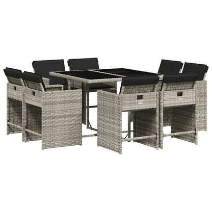 vidaXL 9 Piece Garden Dining Set with Cushions Light Grey Poly Rattan 2
