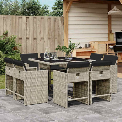 vidaXL 9 Piece Garden Dining Set with Cushions Light Grey Poly Rattan 1