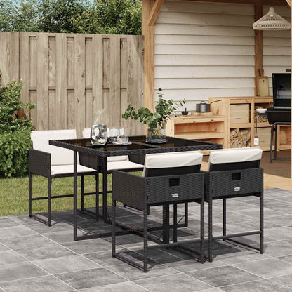 5 Piece Garden Dining Set with Cushions Poly Rattan Glass 4 pcs Black and cream