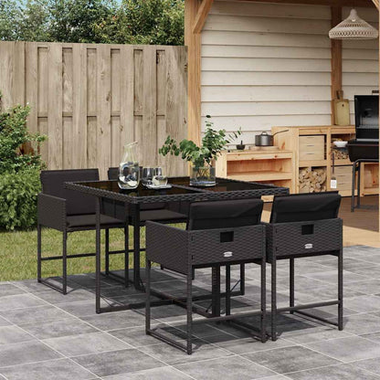 5 Piece Garden Dining Set with Cushions Poly Rattan Glass 4 pcs Black