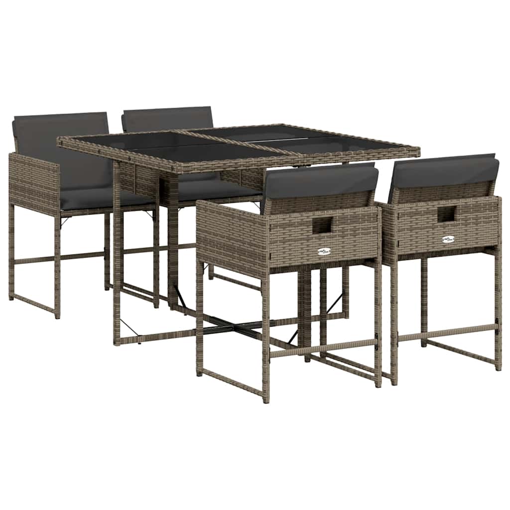 vidaXL 5 Piece Garden Dining Set with Cushions Grey Poly Rattan 2