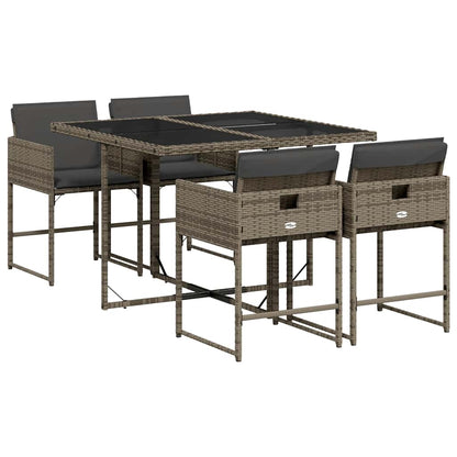 vidaXL 5 Piece Garden Dining Set with Cushions Grey Poly Rattan 2
