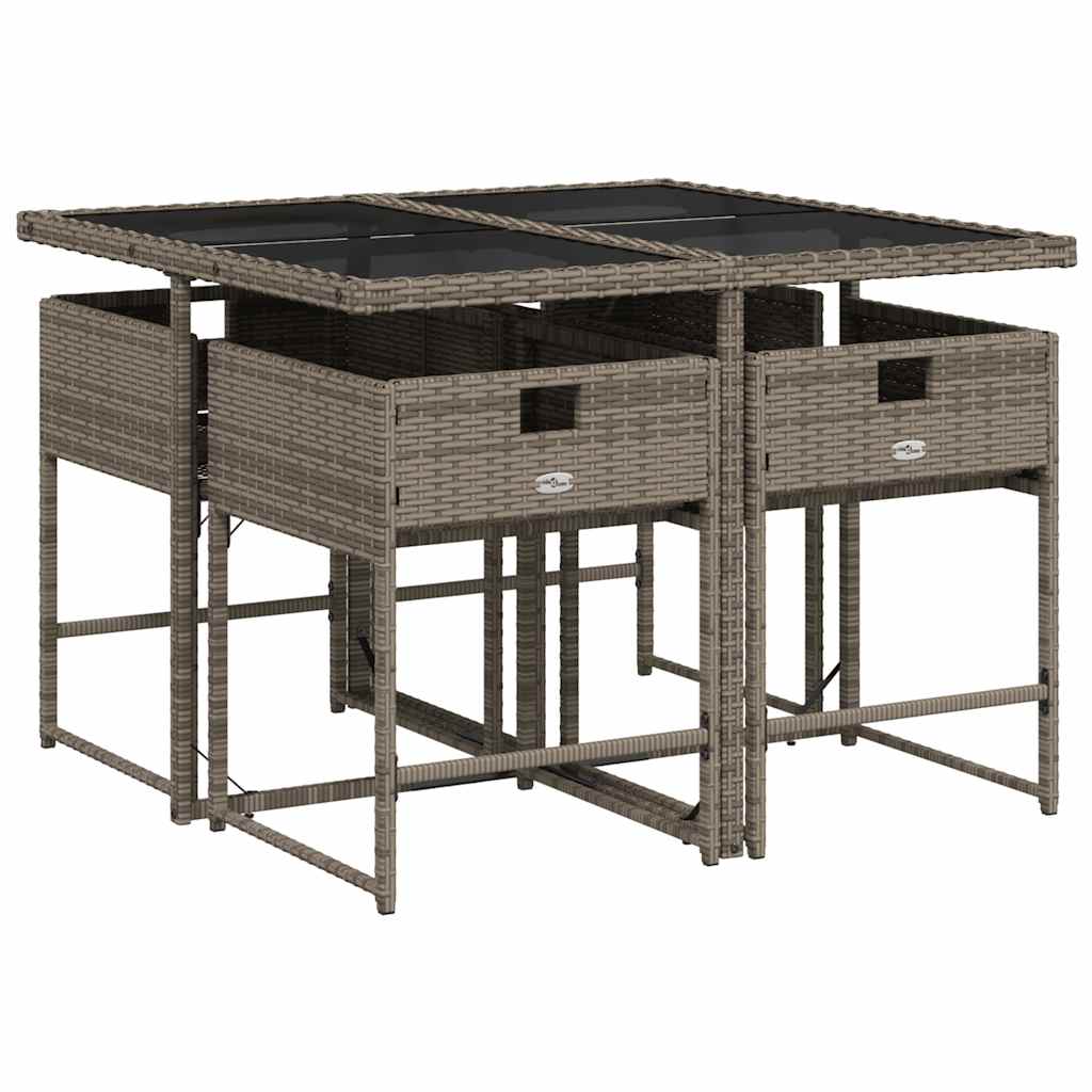 vidaXL 5 Piece Garden Dining Set with Cushions Grey Poly Rattan 3