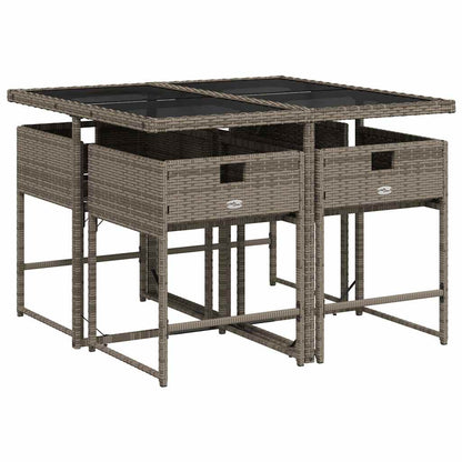 vidaXL 5 Piece Garden Dining Set with Cushions Grey Poly Rattan 3