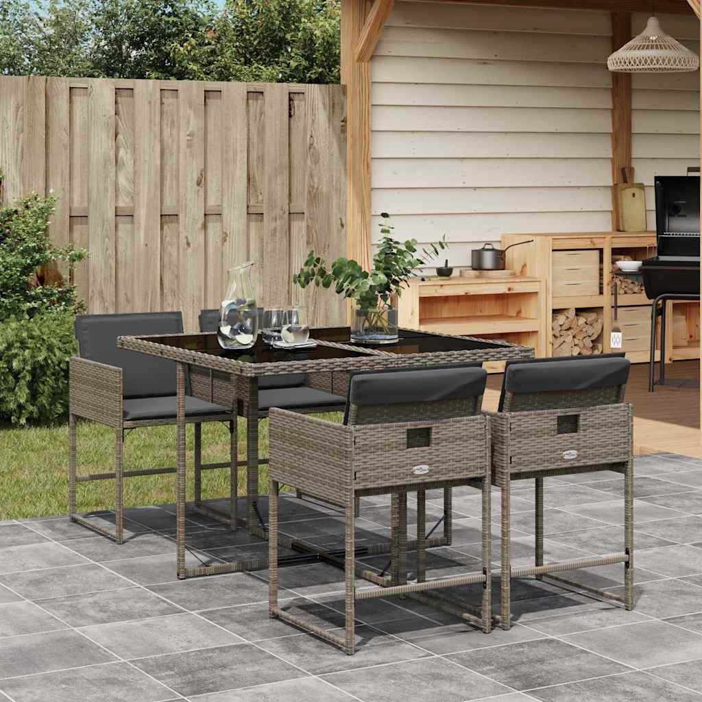 vidaXL 5 Piece Garden Dining Set with Cushions Grey Poly Rattan 1