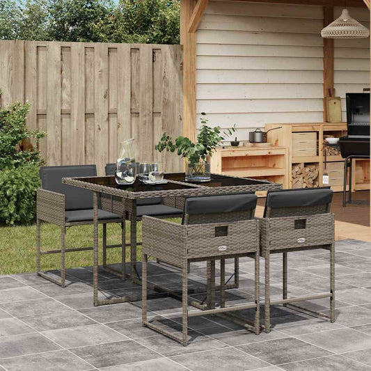 vidaXL 5 Piece Garden Dining Set with Cushions Grey Poly Rattan 1