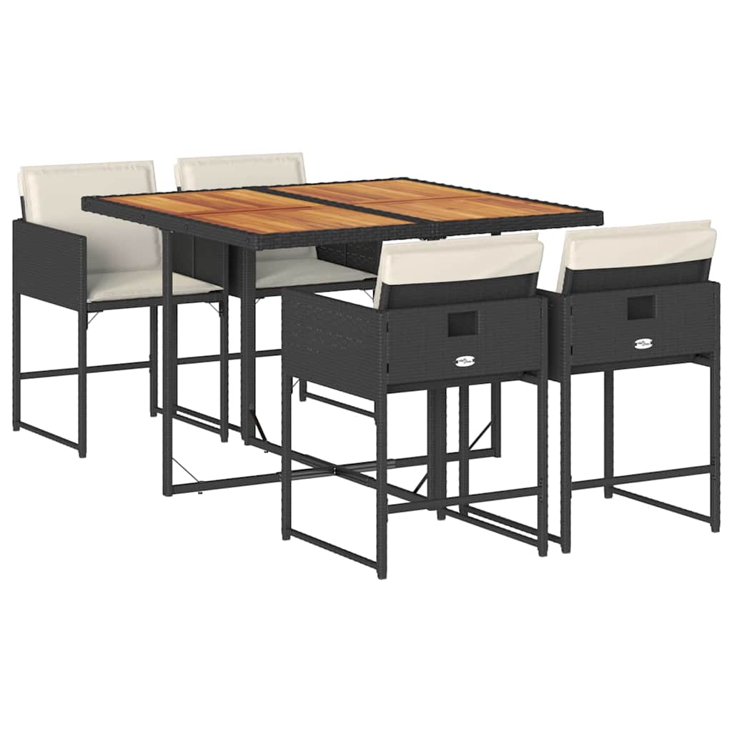 vidaXL 5 Piece Garden Dining Set with Cushions Black Poly Rattan 2