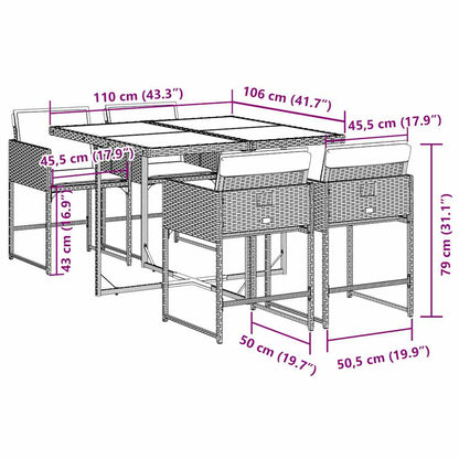 vidaXL 5 Piece Garden Dining Set with Cushions Black Poly Rattan 6