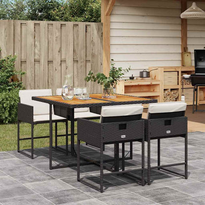 vidaXL 5 Piece Garden Dining Set with Cushions Black Poly Rattan 1
