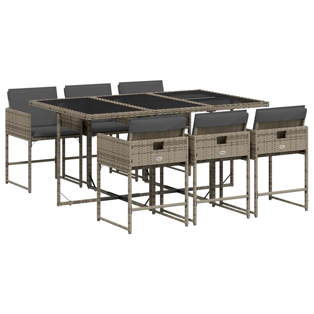 vidaXL 7 Piece Garden Dining Set with Cushions Grey Poly Rattan 2
