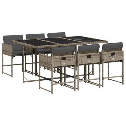 vidaXL 7 Piece Garden Dining Set with Cushions Grey Poly Rattan 2