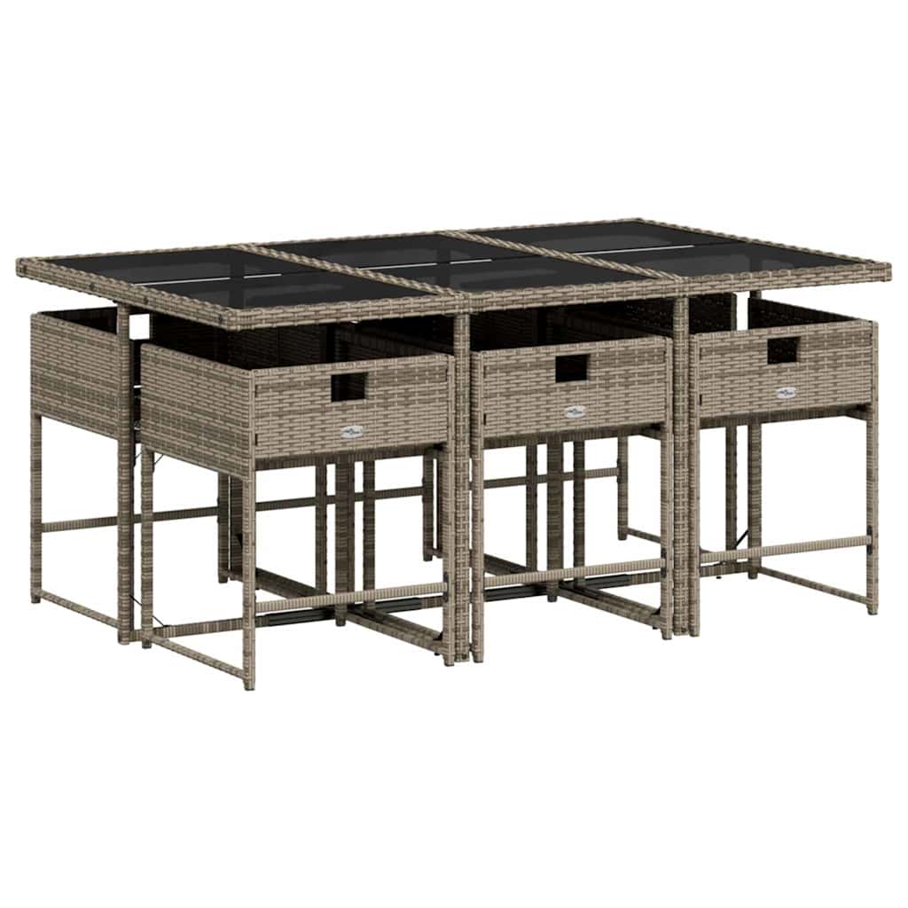 vidaXL 7 Piece Garden Dining Set with Cushions Grey Poly Rattan 5