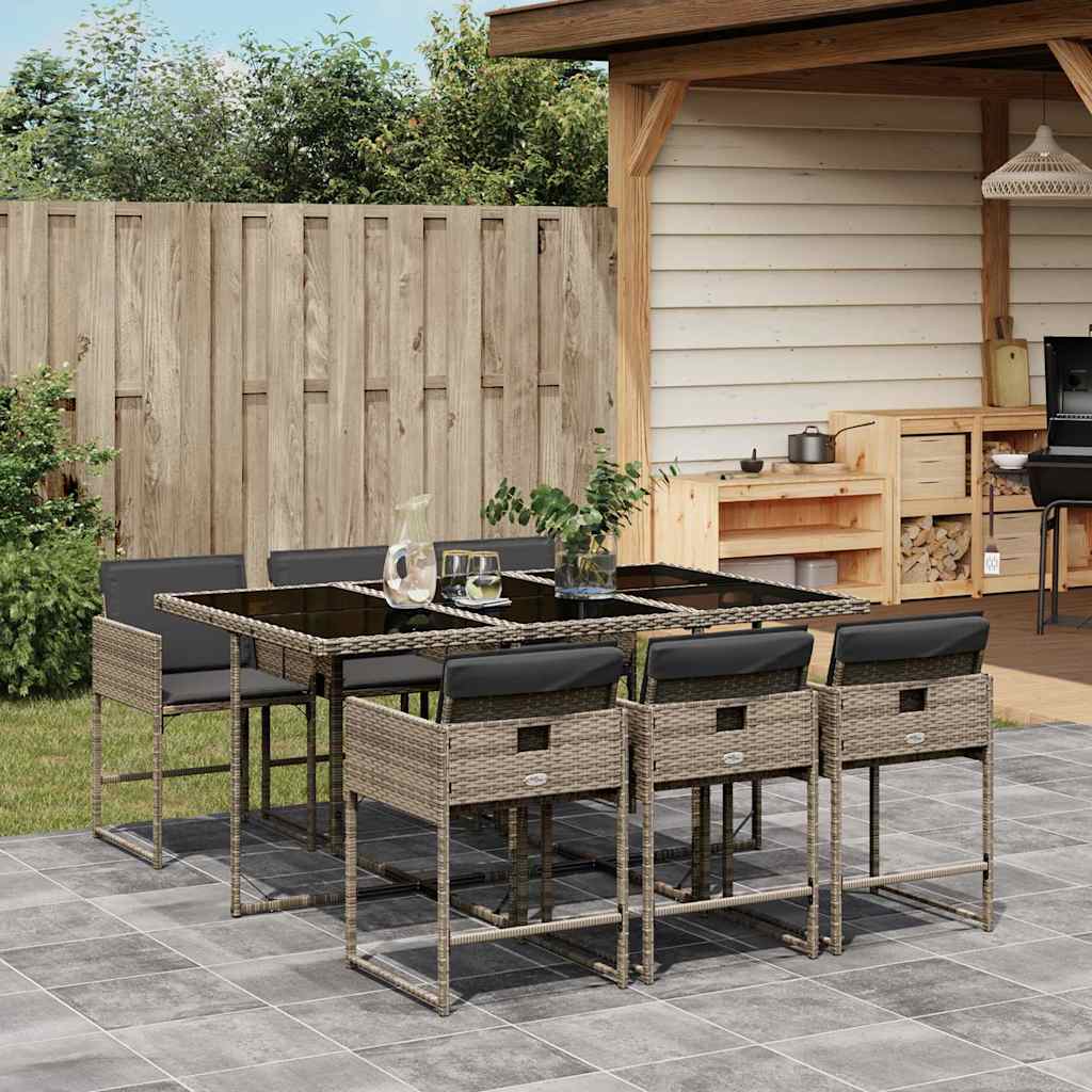 vidaXL 7 Piece Garden Dining Set with Cushions Grey Poly Rattan 1