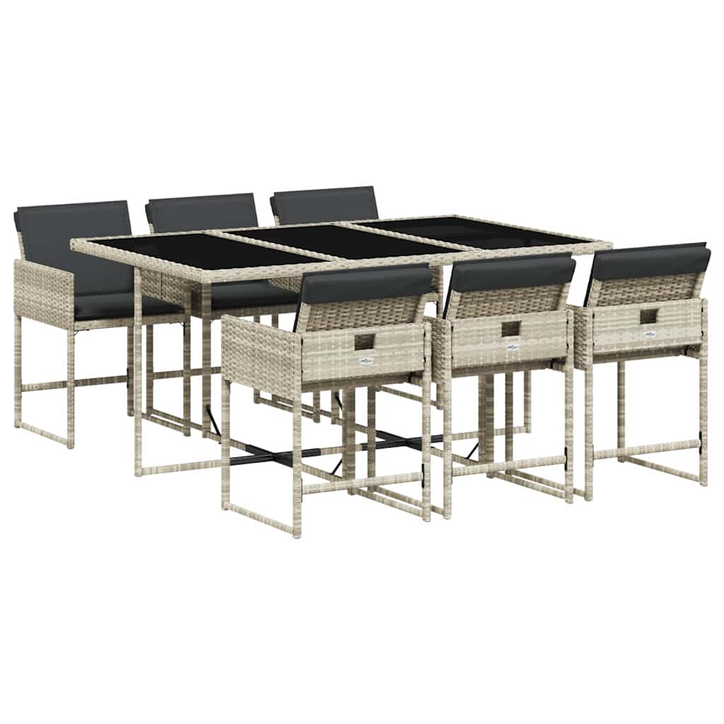 vidaXL 7 Piece Garden Dining Set with Cushions Light Grey Poly Rattan 2