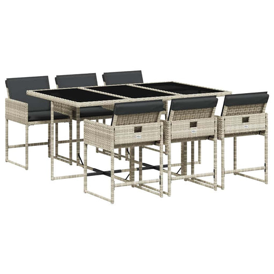 vidaXL 7 Piece Garden Dining Set with Cushions Light Grey Poly Rattan 2