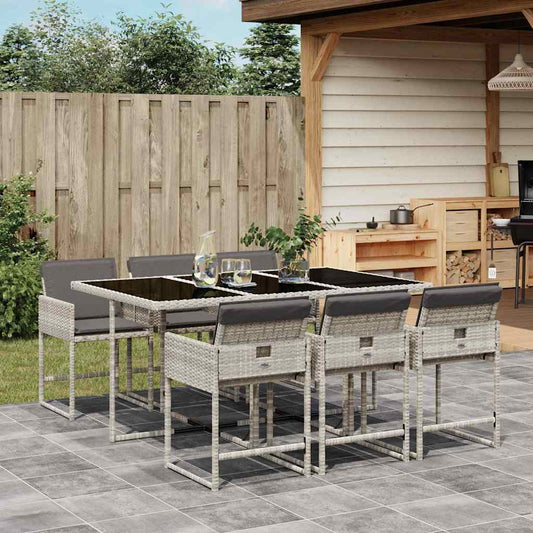 vidaXL 7 Piece Garden Dining Set with Cushions Light Grey Poly Rattan 1